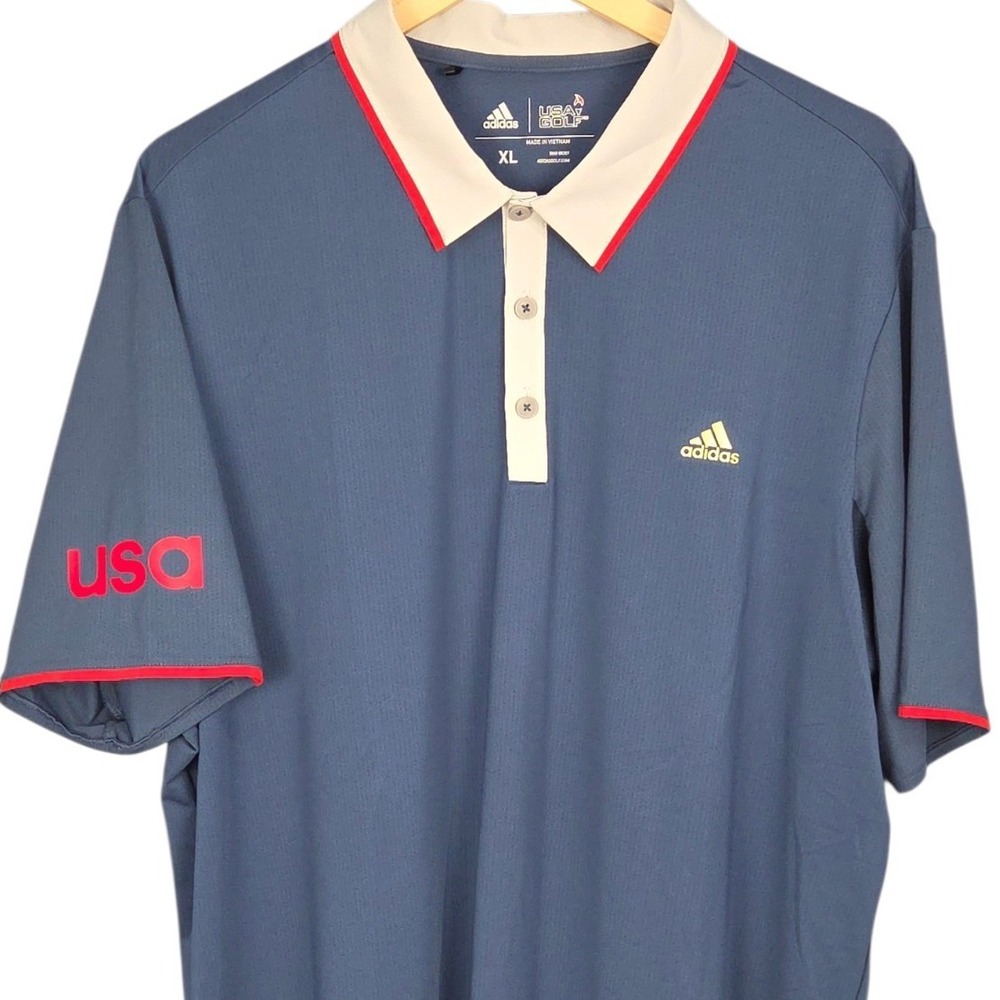 Adidas USA Golf Polo Men XL Blue Shirt Short Sleeve Performance Stretch Athletic